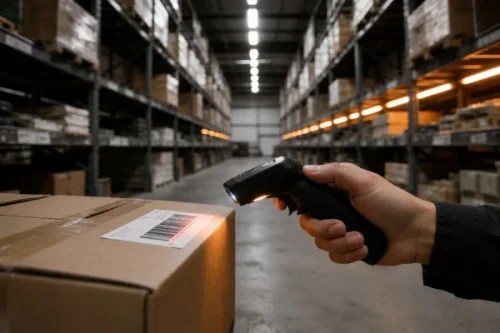 Warehouse barcode scanner and label printer system for inventory management